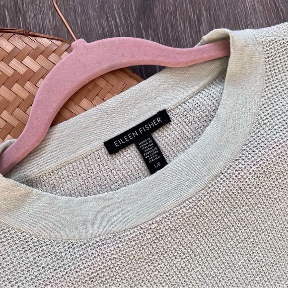 Eileen fisher MIST green organic linen blend honey comb‎ knit top women’s M - Picture 3 of 7